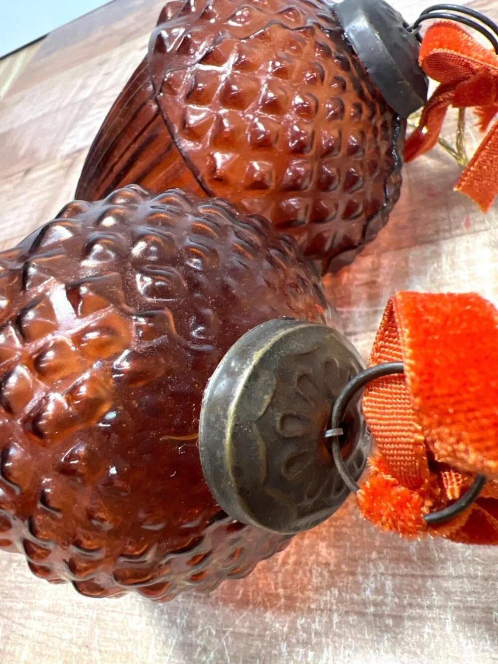 Vintage Brown Glass Acorn Ornament Set With Textured Detailing Rustic Fall Décor